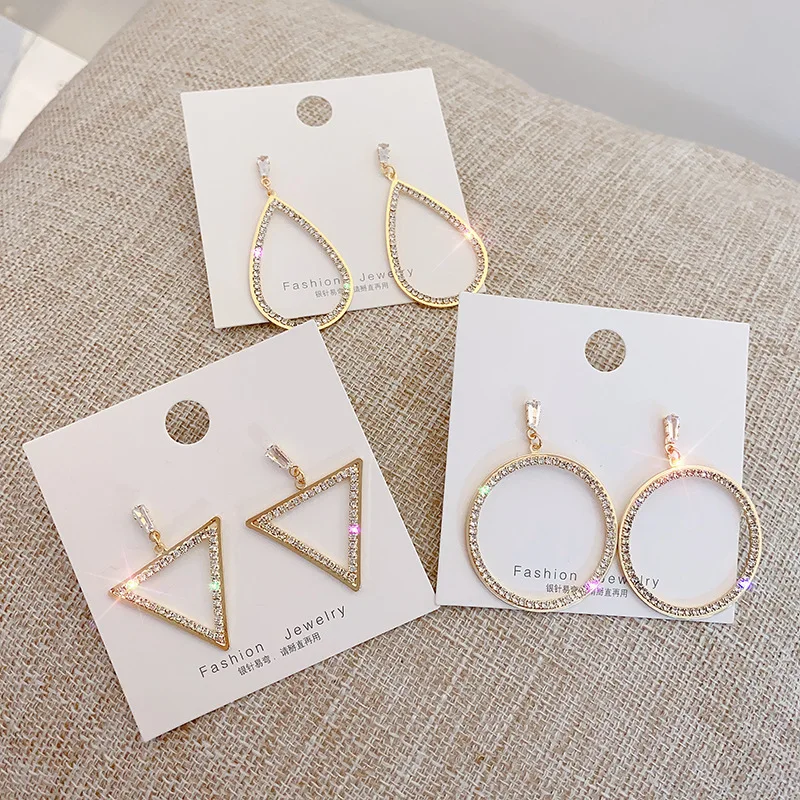 

2021 Sailing Jewelry Geometric Full Diamond Hoop Earrings Crystal Round Earrings for Women