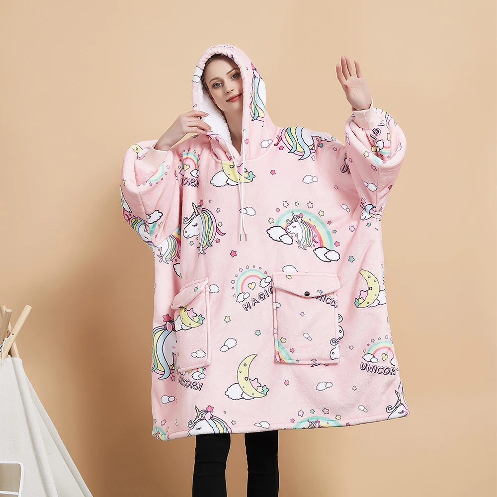 

2023 new wholesale wearable blanket printing color hooded blanket for sherpa oversized hoodie blanket