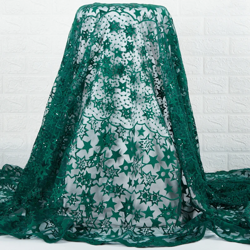 

Green High Quality African French Lace Fabric With Sequins Milk Silk Embroidery lace Dress Fabric Textile Material 2294, Multi colors available