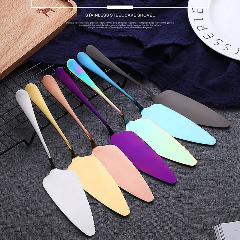 

1PC Luxury Spatula Butter Knife Bakeware Cake Tools Pizza Cutting Shovel Cheese Knives Cake Server Set for Wedding Party, Silver/golden/rose gold/multiclor/black/blue/purple