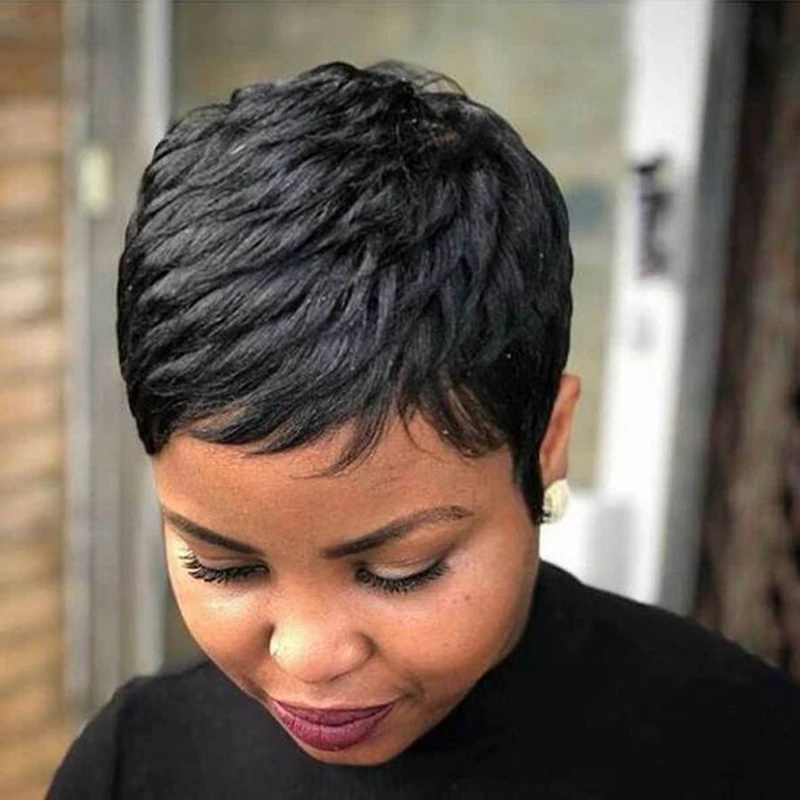 

Factory Wholesale Foreign Trade Wig European And American Style Wig Pixie Cut Short Headband Wig Human Hair For Black Women