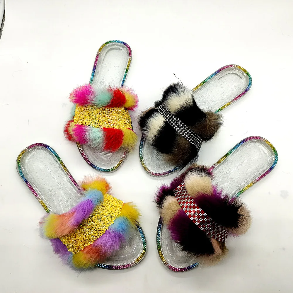 

Cheap Hot Sale Top Quality Ladies Flats Slippers Luxury Fur Slippers Summer