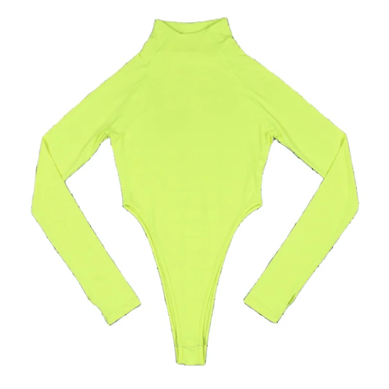 

Hugcitar long sleeve high neck neon bodycon sexy Christmas bodysuit 2019 autumn winter women fashion casual slim fit body