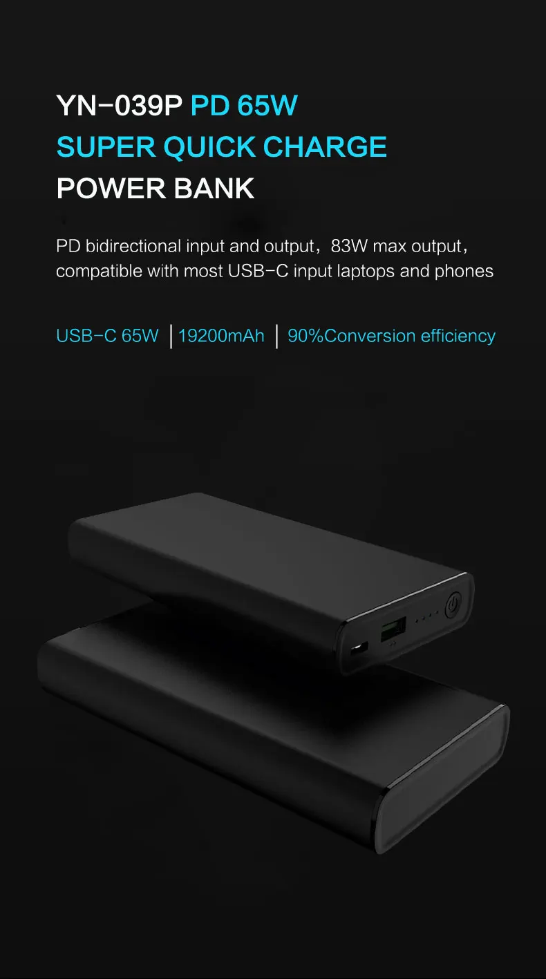 PD 65W QC3.0 power bank 20000 mah mini aluminium alloy low heating 20v output powerbank for Samsung Nintendo switch - ANKUX.COM