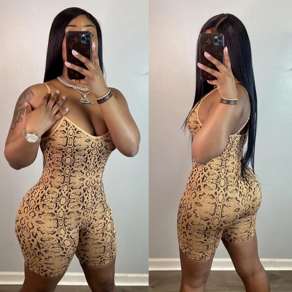 

Good Quality Sexy Women's Halter Top Snake Skin Shorts Crochet Knitted One Piece Jumpsuits