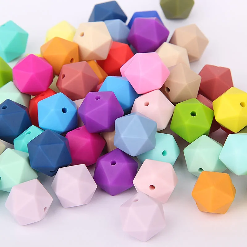 

Wholesale Soft BPA Free Baby Chewable Silicone Beads Teething Icosahedron Beads for Baby Jewelry