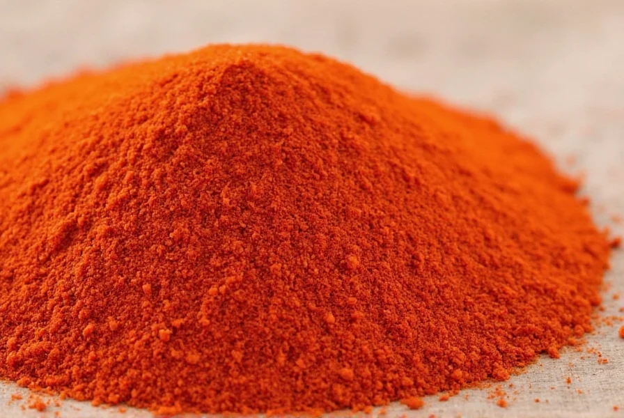 Chef's hand measuring ground cayenne pepper into a spice blend with other ingredients