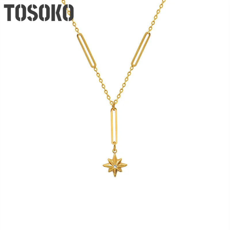 

Stainless Steel Jewelry Six Star Miscanthus Necklace With Tassel Zircon Inlay And Elegant Female Cavicle Chain BSP1000