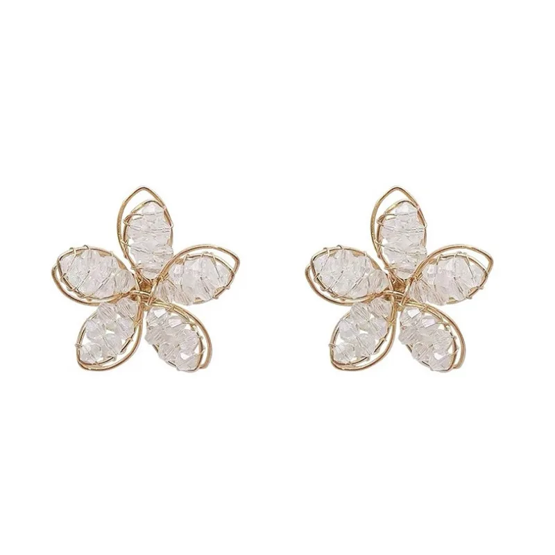

Temperaments retro woven earrings 925 silver needle less crystal flower earrings for women