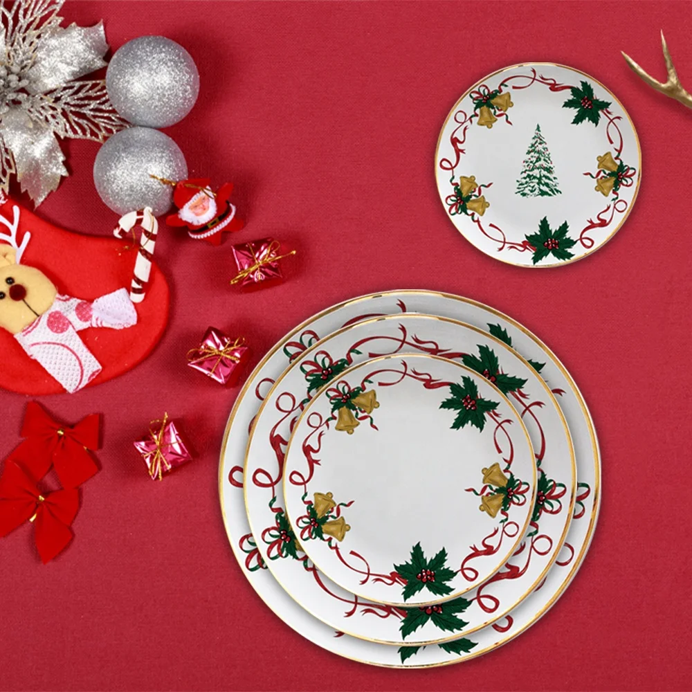 

Christmas 2021 ceramic plates sets dinnerware tableware bone china christmas tree plates, Green