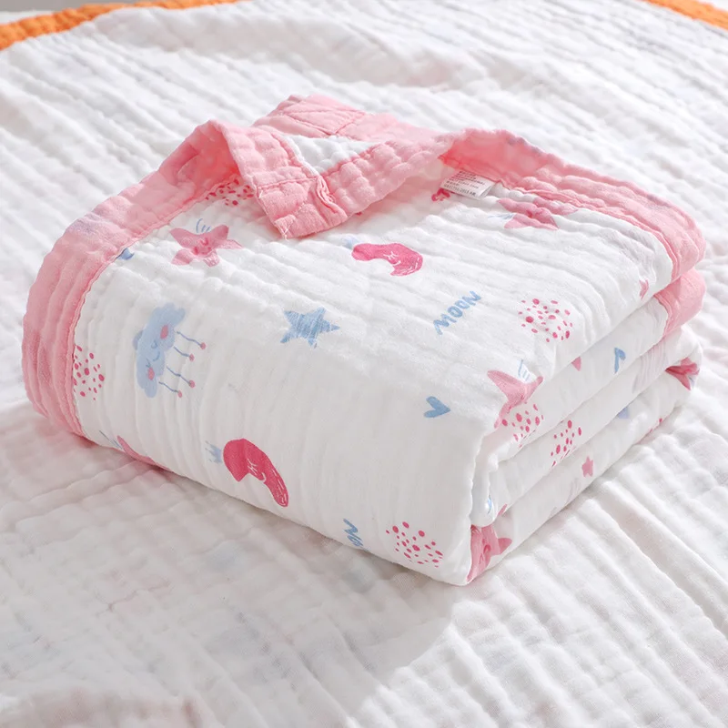 

110*110 cm 100% Organic Cotton Blanket 6 Layers Baby Muslin Swaddle Blanket for Newborn Baby