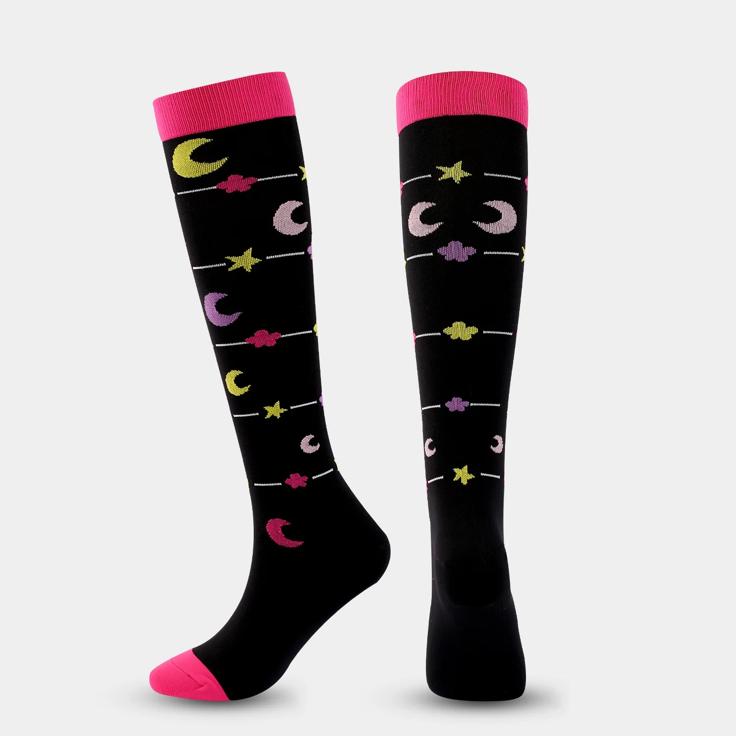 

Wholesale Star Moon Heart Pattern Cartoon Printed Varicose Veins Compression Casual Socks, As show