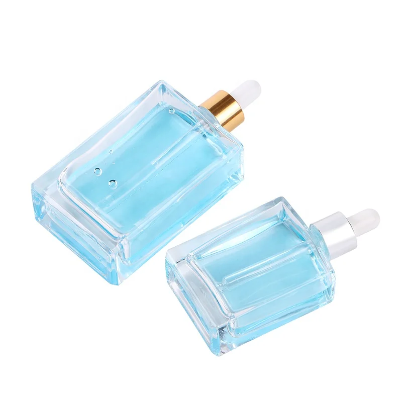 50ml Empty clear Glass Essential Oil Dropper Bottle Flat square Glass Bottle with Dropper