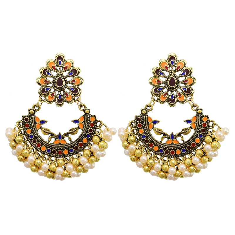 

Metal Tassel Jhumka Indian Bohemian Earrings for Women Ethnic Bollywood Dangle Tassel Earrings Fashion Jewelry