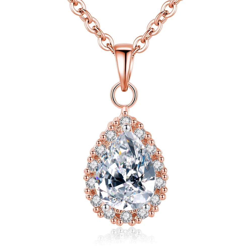 

Rose Gold Plated Shiny Diamond Geometric Necklace CZ Crystal Water Drop Pendant Necklace