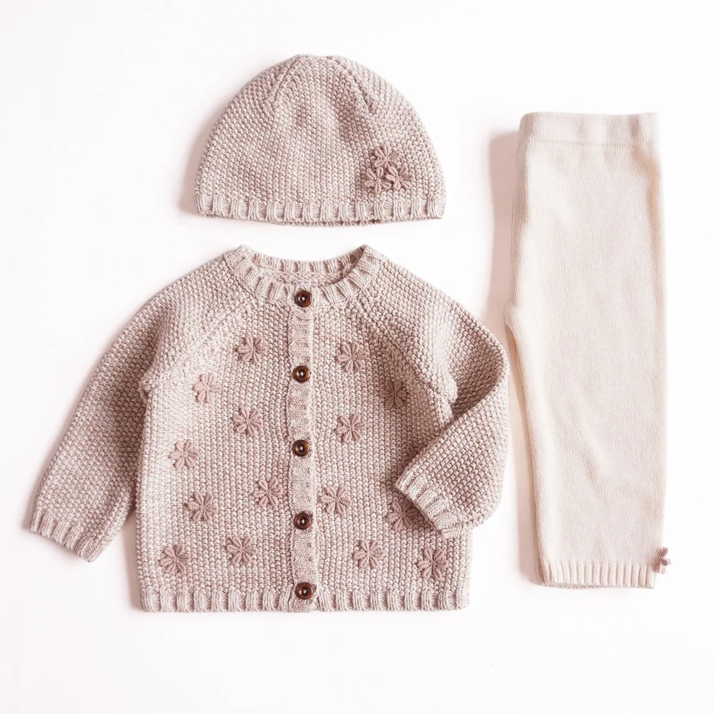 

91110460 newborn baby girl sweater cardigan with hat embroidery flower pink fall wholesale children's clothing boutiques