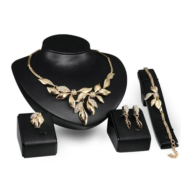 4 pcs/set Fashion hollow leaf pattern dubai gold jewelry set
