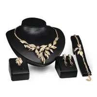 

4 pcs/set Fashion hollow leaf pattern dubai gold jewelry set