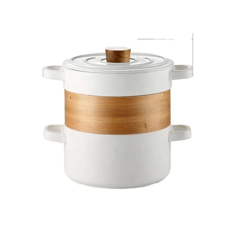 

ceramic steamer pot stew pot double-layer steamer household gas open flame special high temperature cooking casserole