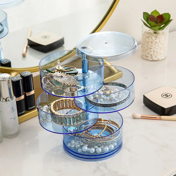 

Clear Round Jewelry Holder Organizer 360 Degree Rotating Display Storage Case Makeup Organizer Box, 3 colors