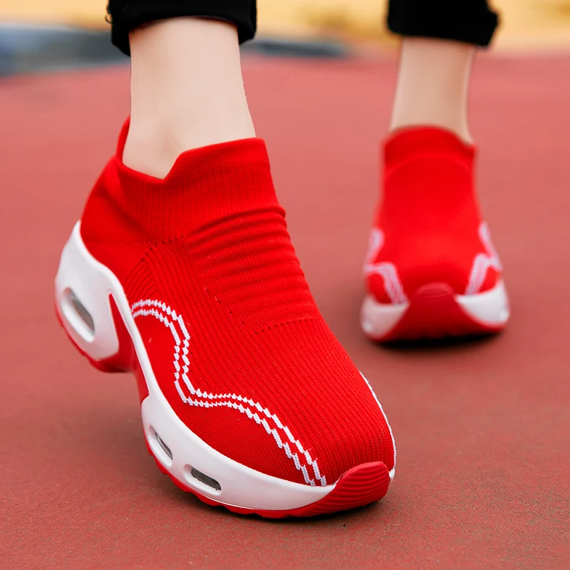 

Women Shoes Chunky Sneakers Platform Breathable Socks Wedges Shoes Ladies Height Increasing Sport Walking Chaussures Femme 2021