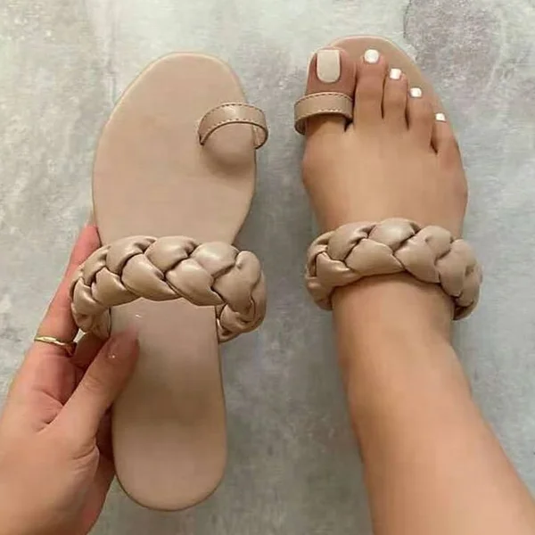 

Four Color Summer Flip-Flop Flat Women Slippers Shoes Daily Style Band Open Square Toe Summer Slides Shoes Sandals Big Size, Black white pink apricot