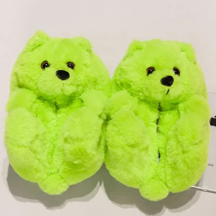 

2021 red grey  wholesale custom fur teddy bear slippers plush multi-color, Picture