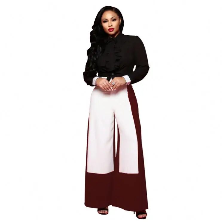 

Autumn Women's Wide-Leg Pants Fashion High-Waist Stitching Contrast Trousers