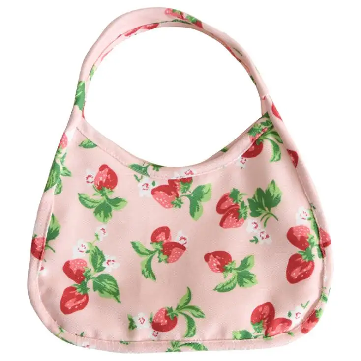 

2020 Autumn Japanese Fashion Canvas Shoulder Bag Customized Girls Cute Strawberry Pattern Underarm Bag, Customizable