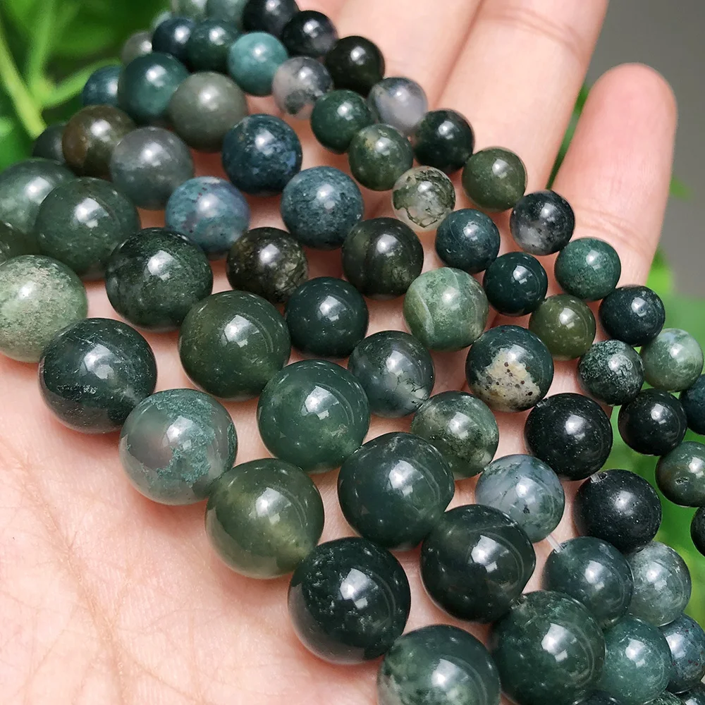 

Wholesale 15'' 4/6/8/10/12mm Moss Agates Onyx Round Loose Stone Beads For Jewelry Making DIY Bracelet