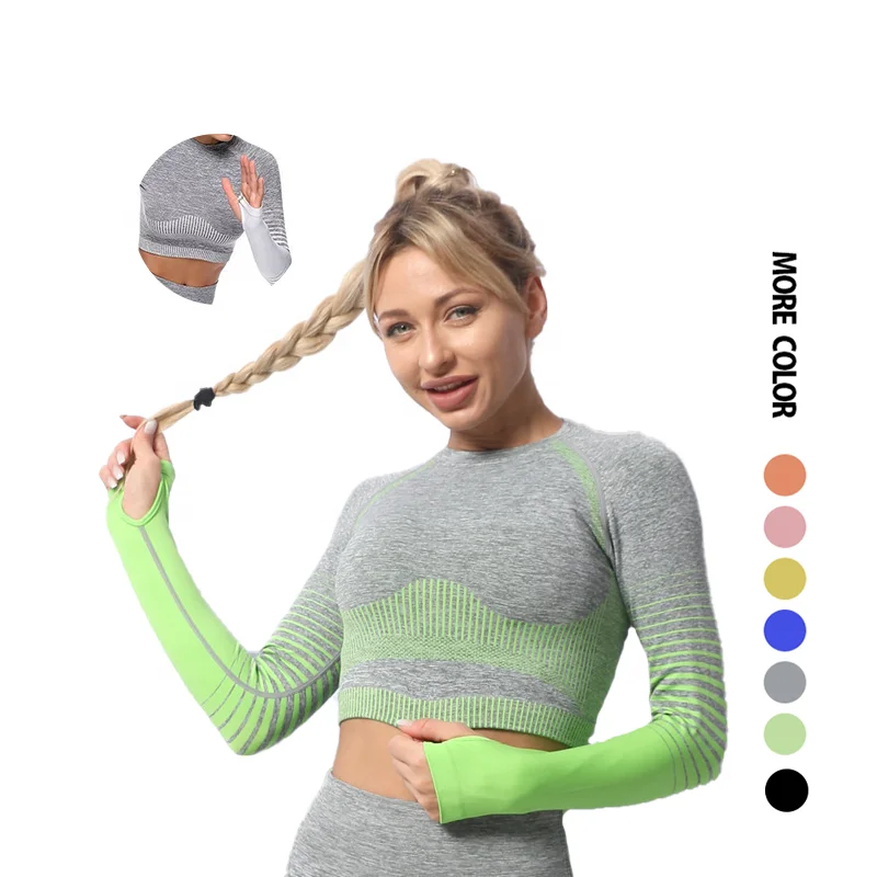

Fitness clothing gym thumb hole seamless yoga crop tops long sleeves crop top, Customized color