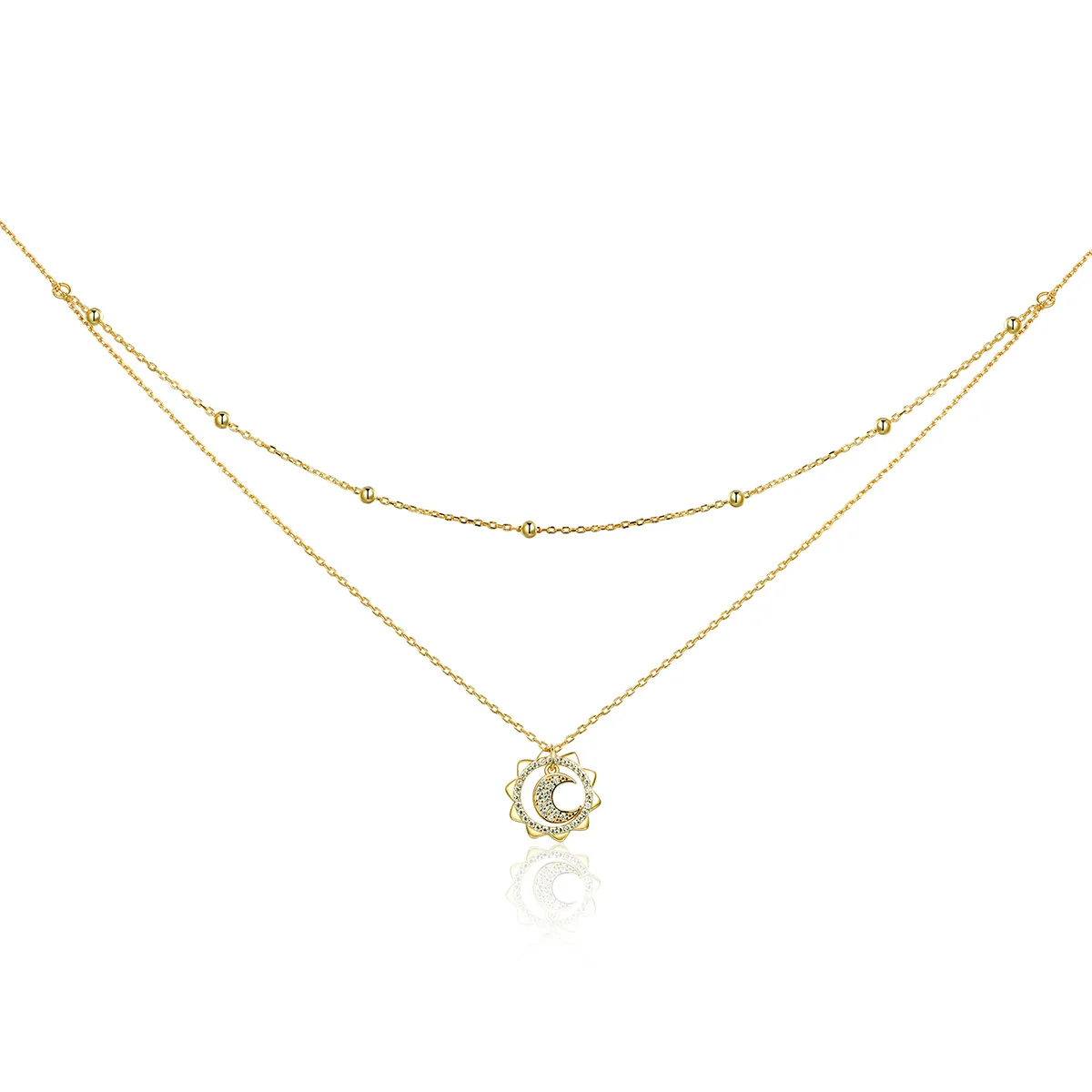 

2021 new arrivals 18 gold plated jewelry 925 Sterling silver jewelry set Sun and moon design Gold Chain Link layered necklace