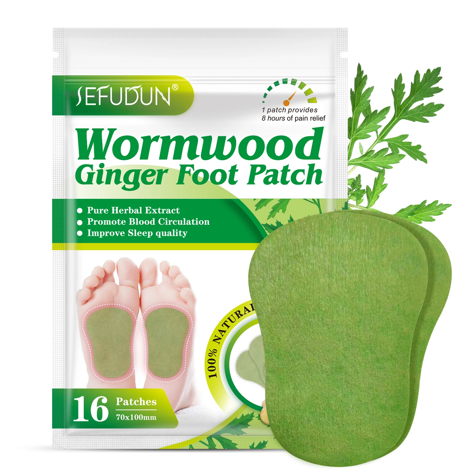 

16 Patches Anti Swelling Wormwood Heating Detox Foot Patches Deep Cleansing Ginger Feet Pads for Foot Care
