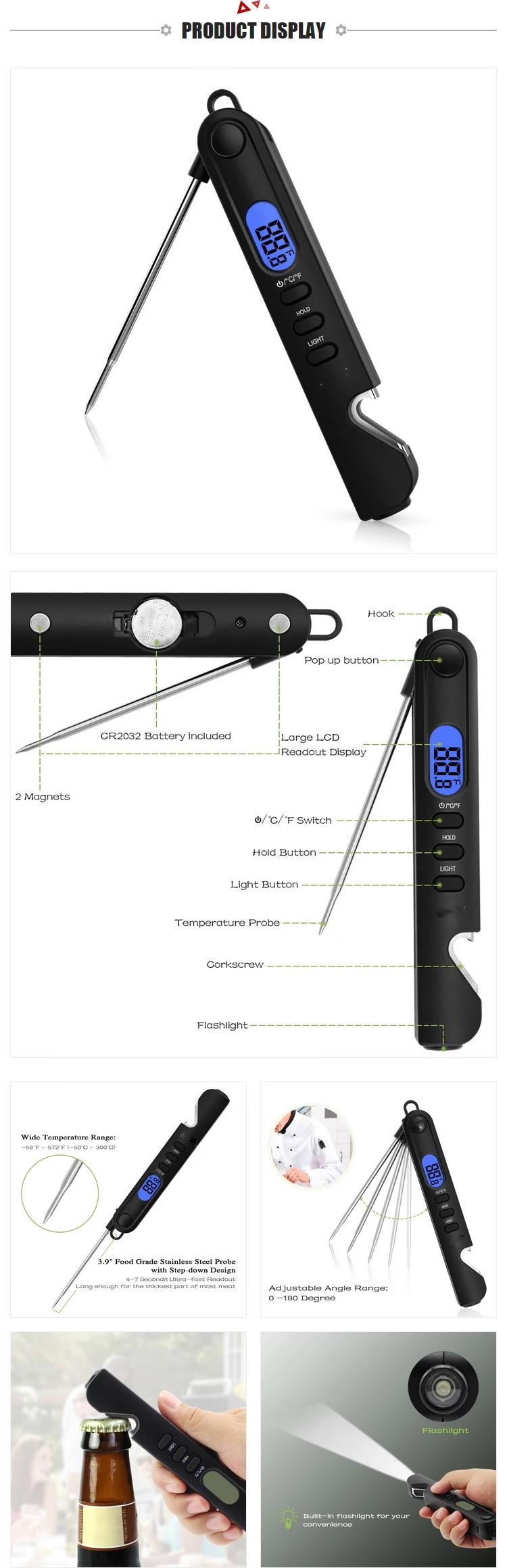 Bbq household barbecue thermometer kitchen  food oven thermometer\n