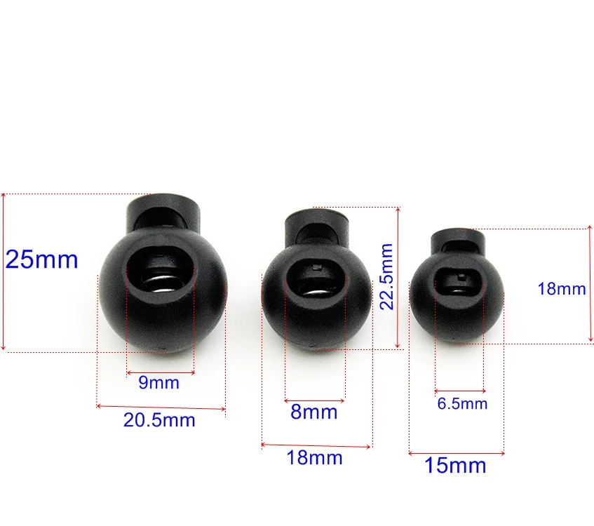 

Wholesale Adjustable Single Hole Black Round Ball Plastic Spring Stopper Cord Lock Rope Toggle