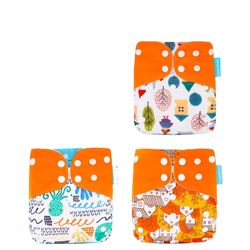 

Diaper Adjustable Nappy Reusable Cloth Diapers Fit 0-2years 3-15kg baby Happyflute New 4pcs/set Washable Eco-Friendly Cloth