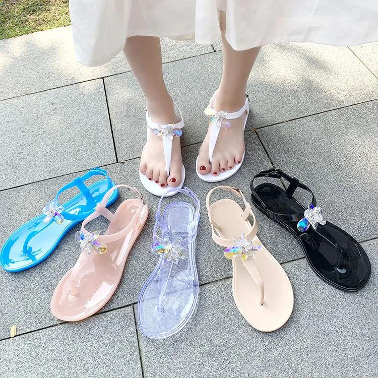 

SP876 trending femme rhinestone jelly slides fashion outdoor flip flops china flat shoes jelly sandals for ladies, White, black, blue, transparent, apricot,pink