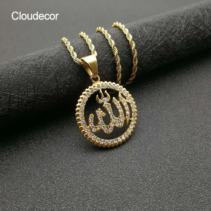 

Religious Symbol Stainless Steel Zircon Necklace Gold Plated Diamond Pendant Mens Women Necklaces Statement Jewelry, 18k gold plated
