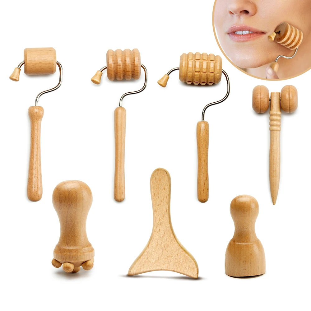 

7 Pieces Wholesale Wooden Massage Tool Kit Suitable For Neck Leg Back Arm Body Muscle Pain Relief Tool