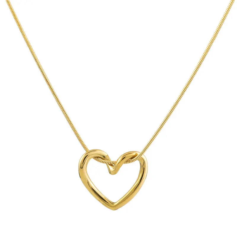 Minimalist Golden Rust Proof Stylish Charm Jewelry Accessories Stainless Steel Heart Hollow Pendant Necklace  for Women