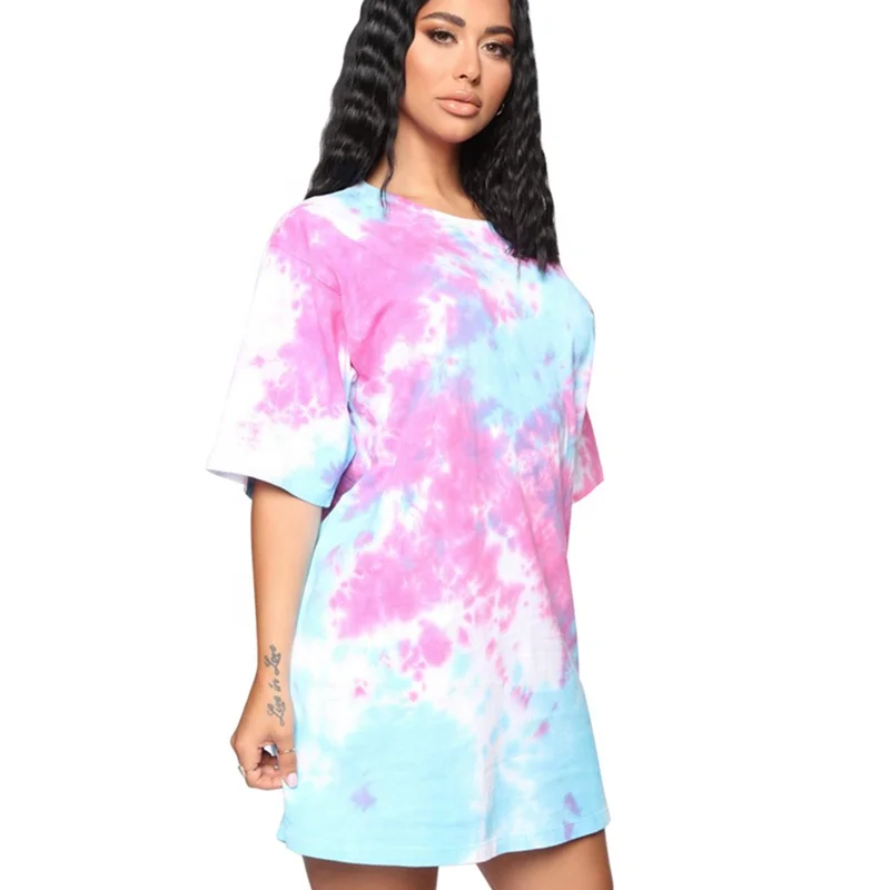 

Summer Mini Tie Dye Dress Women Oversized T Shirt Dress, Multicolor