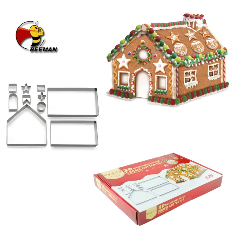 

Beeman 10PCS Baking Decorating Tool Christmas 3d Gingerbread House Cookie Cutter Biscuit Mold Set