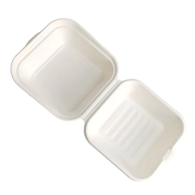 

Biodegradable Disposable Takeaway Sugarcane Bagasse Food Container6x6 8x8 Inch Takeout Paper Burger Box