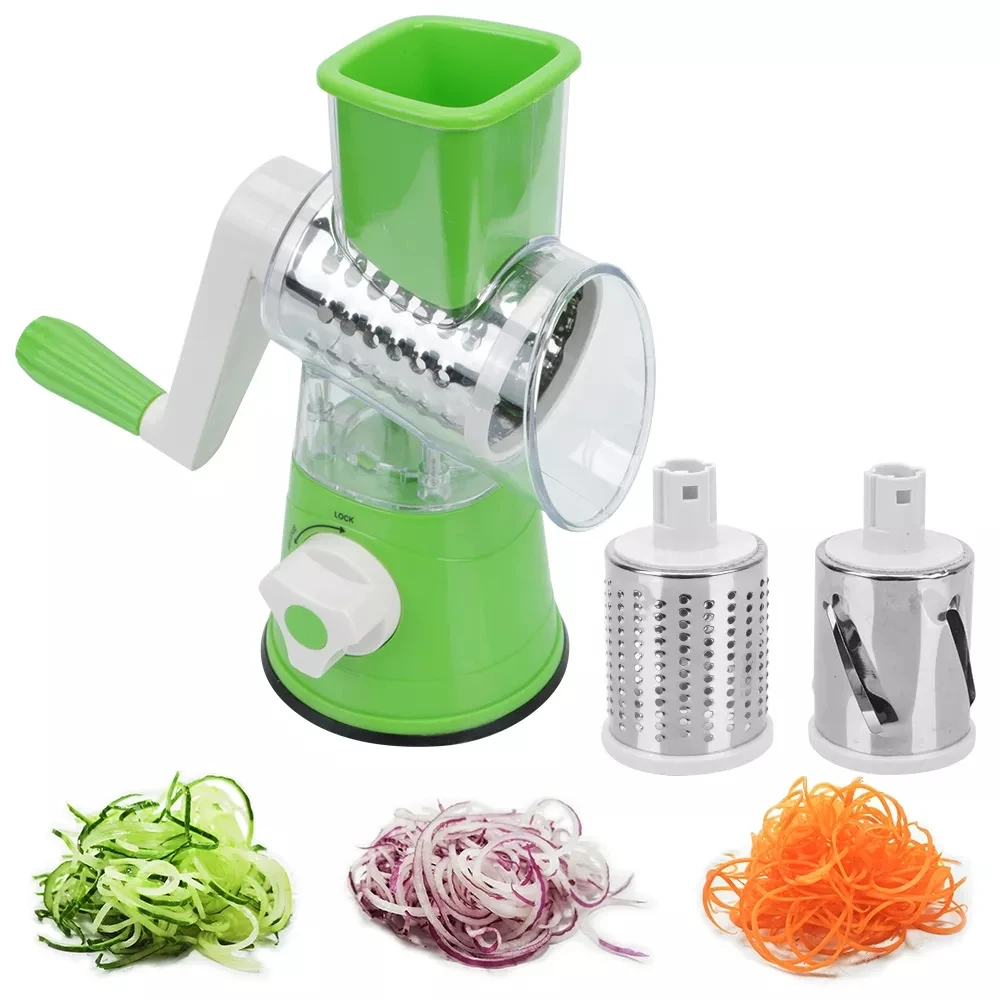 

JTX012 3 Drum Blades Rotary Cheese Grater Kitchen Vegetable Grater Manual Vegetable Slicer Walnuts Grinder Cheese Shredder, 3 colors
