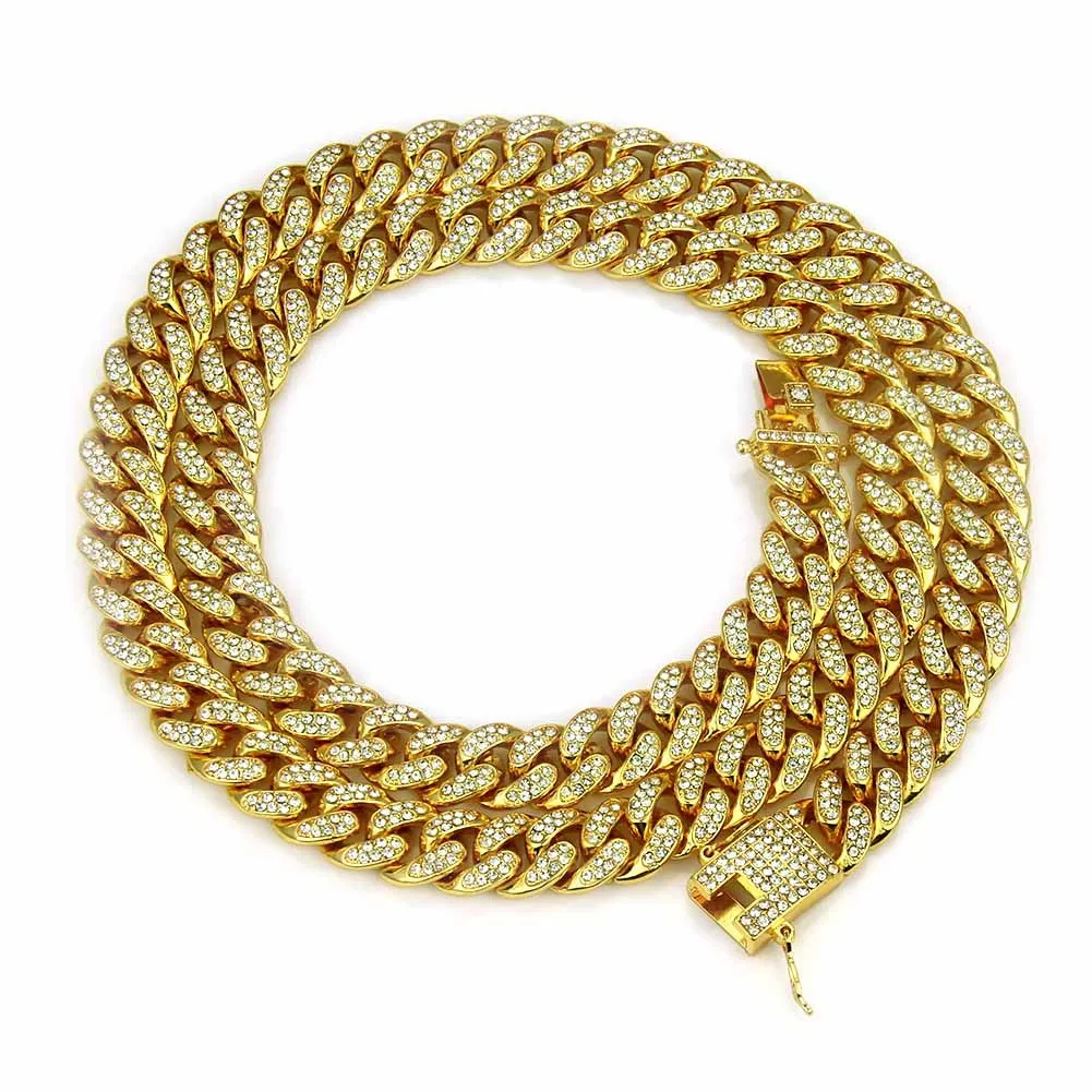 

Rock Street Crytal Gold Color Chain For Men Big Long Necklaces Jewelry Accessories Male Silver Color Hiphop Cuban Chain Necklace