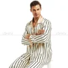 Men long Sleeve Luxury Silk Satin Pajama Set Men's turn down collar Striped 2 piece pajama set