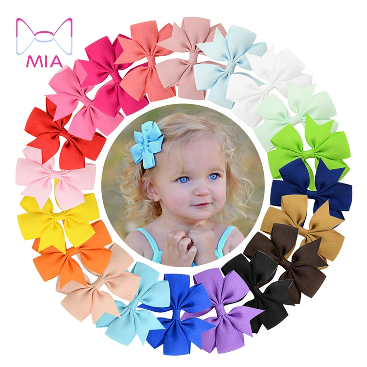 

Free Shipping  Solid Grosgrain Ribbon Bows Girl's hair bows Boutique Hair Clip Head ware Kids Hair Accessories, Picture shows