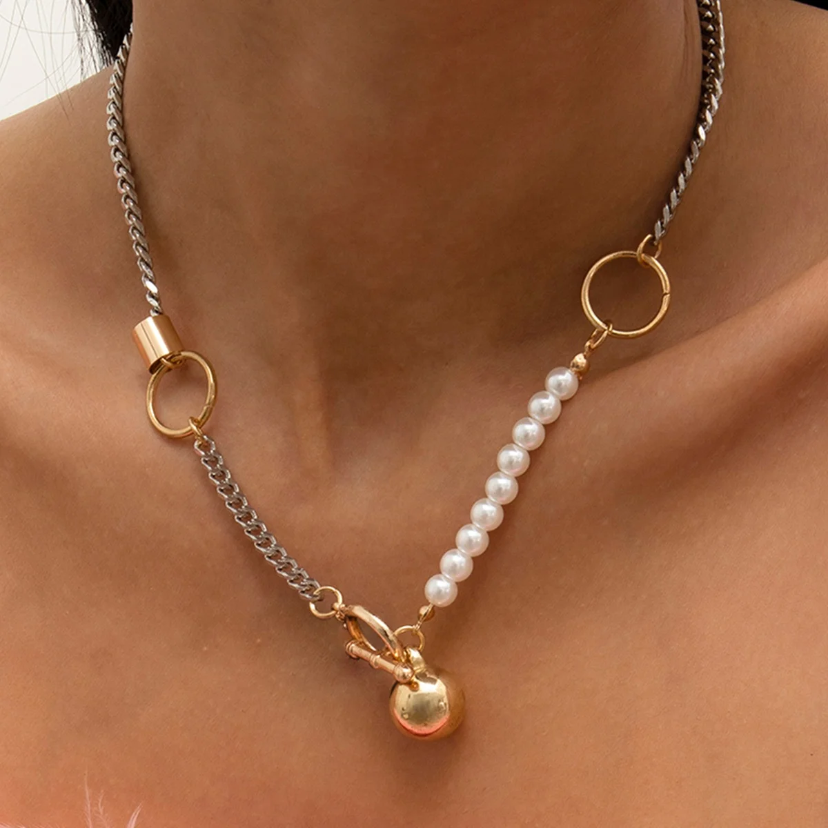 

Simple Elegant Imitation Pearl Choker Necklace Fashion Circle Ball Pendant Chain Necklaces Women Ladies Jewelry gift, Picture shows