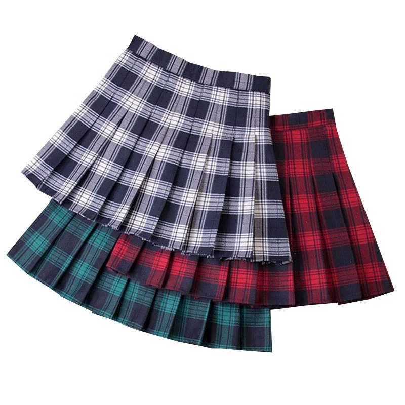 

Hot Sale Women A-line Tennis Short Plaid Mini Skirts With Pants Girls Pleated Skirt, Red,dark blue,green