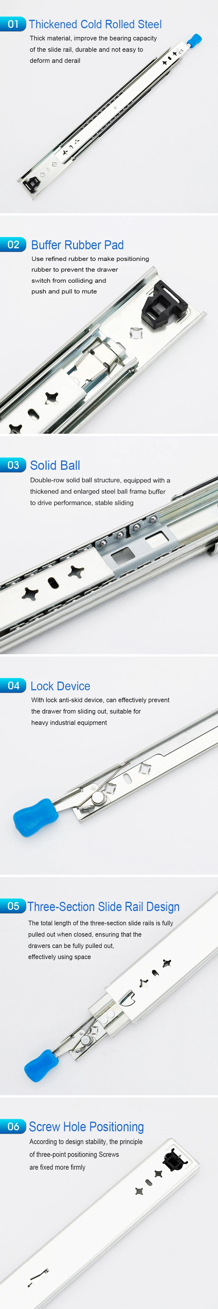 3fold Vertical Sliding Rail Interlock Telescopic Slide Self Locking Heavy Duty Drawer Slide